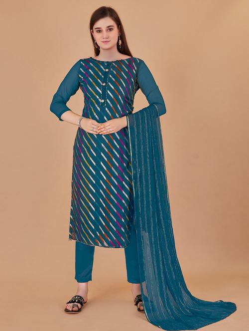 turquoise self designed unstitched suit set - 19768581 - Very Small Image - 1