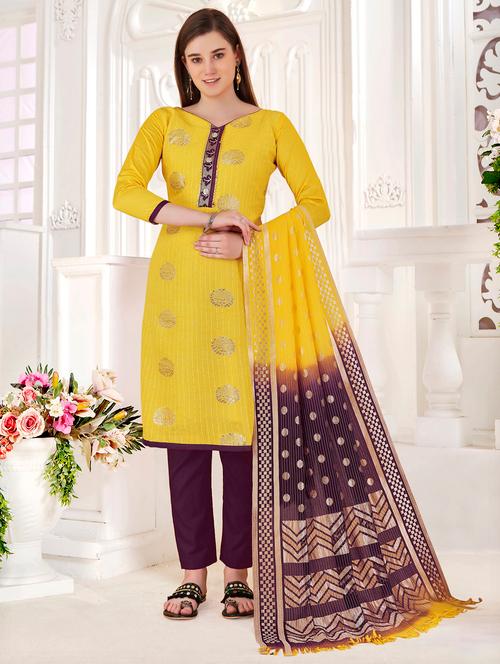 yellow straight pant suit unstitched suit - 19768595 - Very Small Image - 1