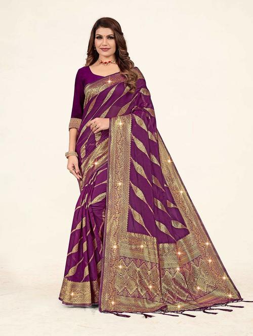 maroon cotton blend saree with blouse - 19770784 - Very Small Image - 1