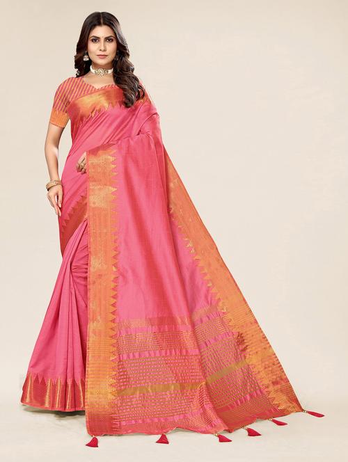 pink silk blend saree with blouse - 19770788 - Very Small Image - 1