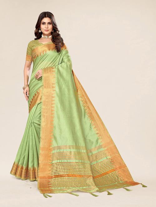 light green silk blend saree with blouse - 19770789 - Very Small Image - 1