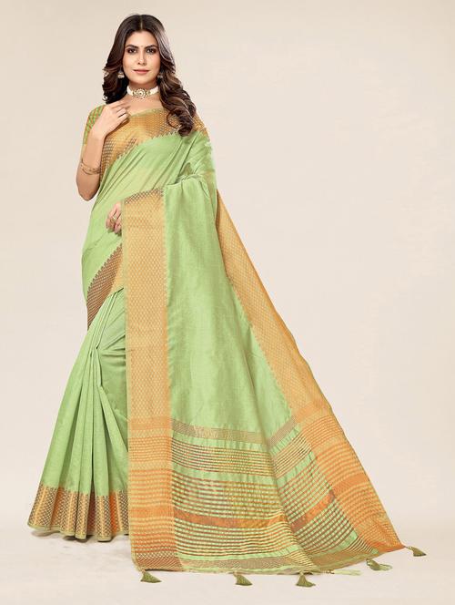light green silk blend saree with blouse - 19770793 - Very Small Image - 1