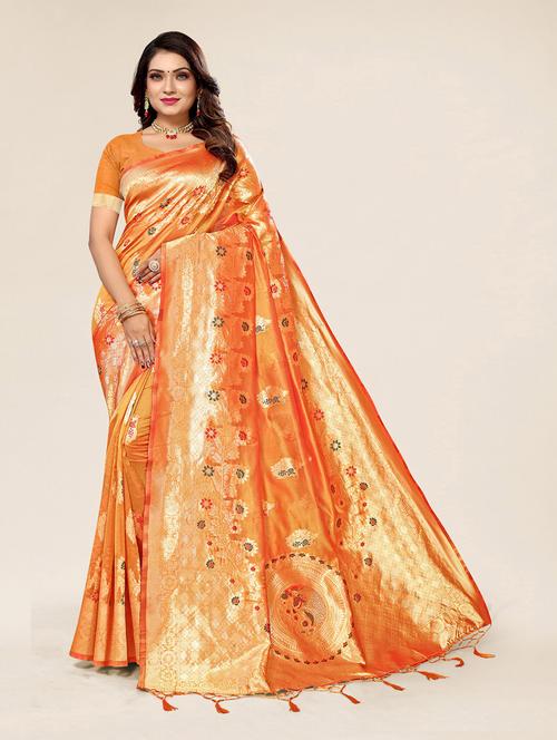 orange organza saree with blouse - 19770809 - Very Small Image - 1