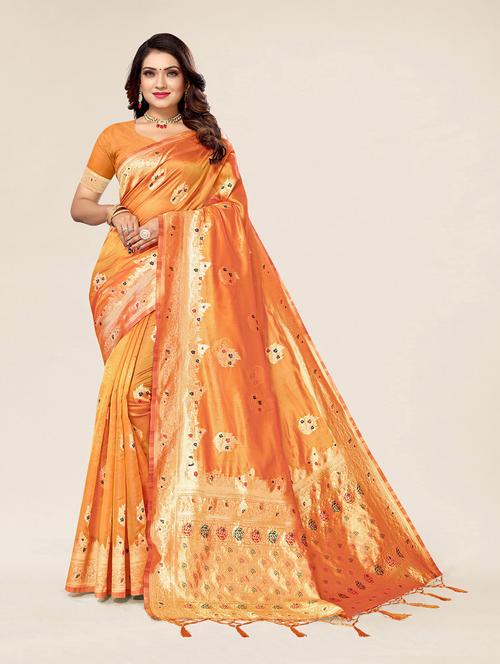 orange organza saree with blouse - 19770810 - Very Small Image - 1