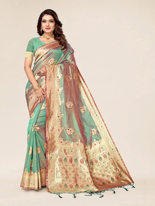 green organza saree with blouse - 19770811 - Very Small Image - 1