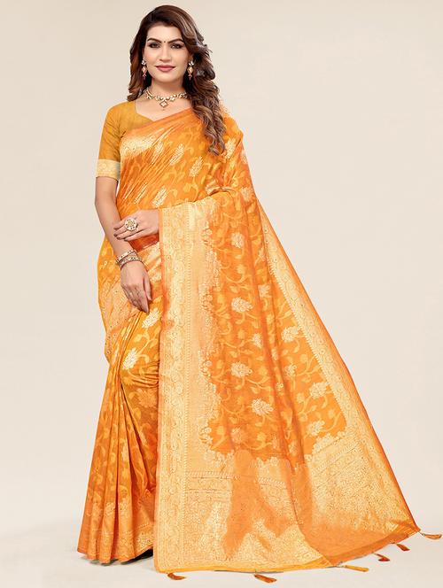 self design zari work woven saree with blouse - 19770822 - Very Small Image - 1