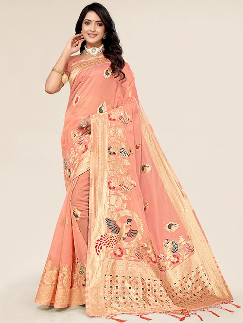 self design zari work woven saree with blouse - 19770831 - Very Small Image - 1