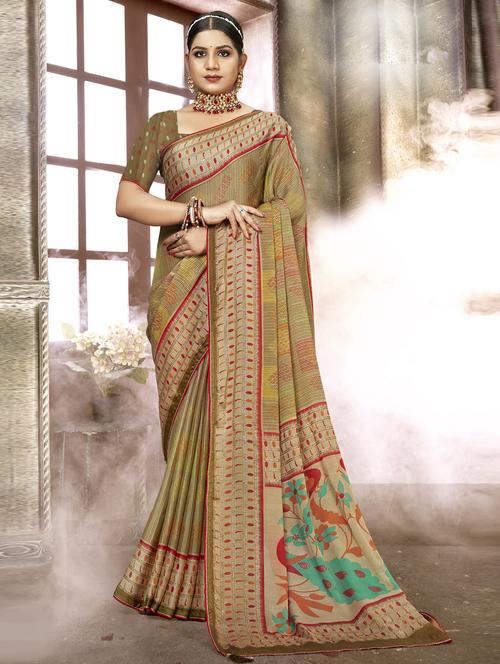 green printed saree with blouse - 19770955 - Very Small Image - 1