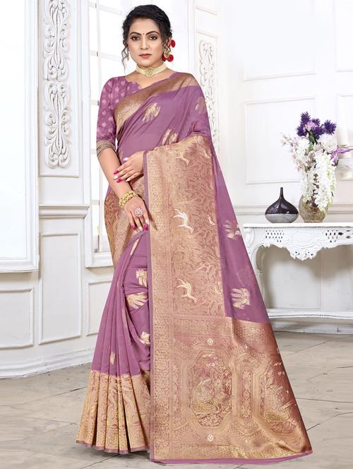 self design zari work woven saree with blouse - 19770994 - Very Small Image - 1