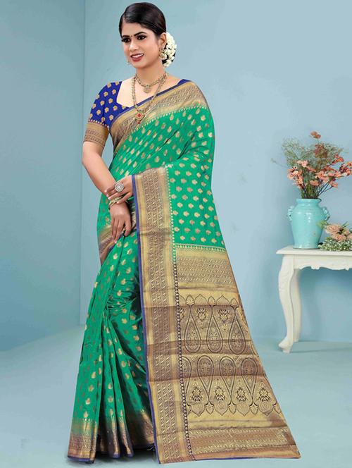 self design zari work woven saree with blouse - 19771072 - Very Small Image - 1