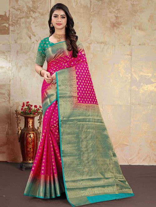 self design zari work woven saree with blouse - 19771080 - Very Small Image - 1