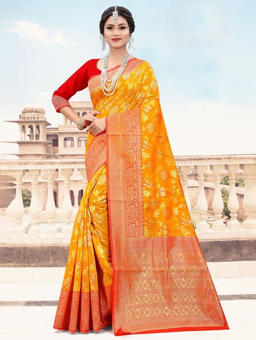 self design zari work woven saree with blouse - 19771103 - Very Small Image - 1