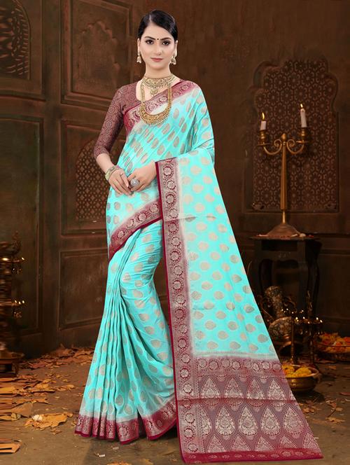 self design zari work woven saree with blouse - 19771120 - Very Small Image - 1