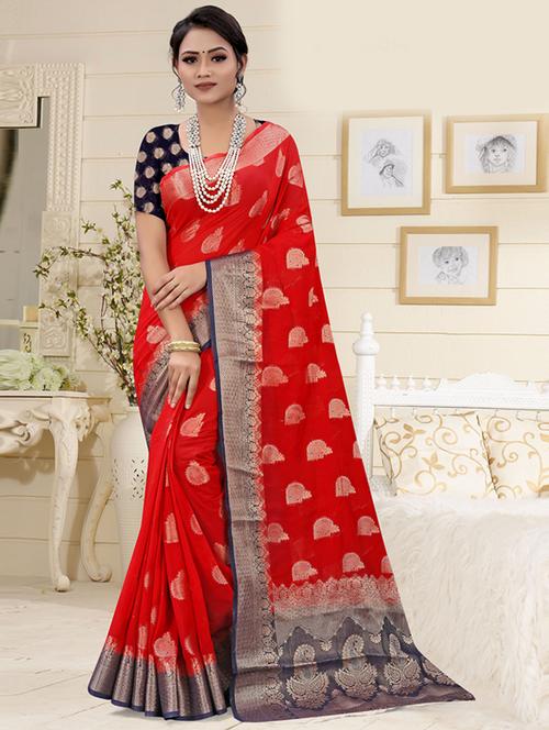 self design zari work woven saree with blouse - 19771130 - Very Small Image - 1