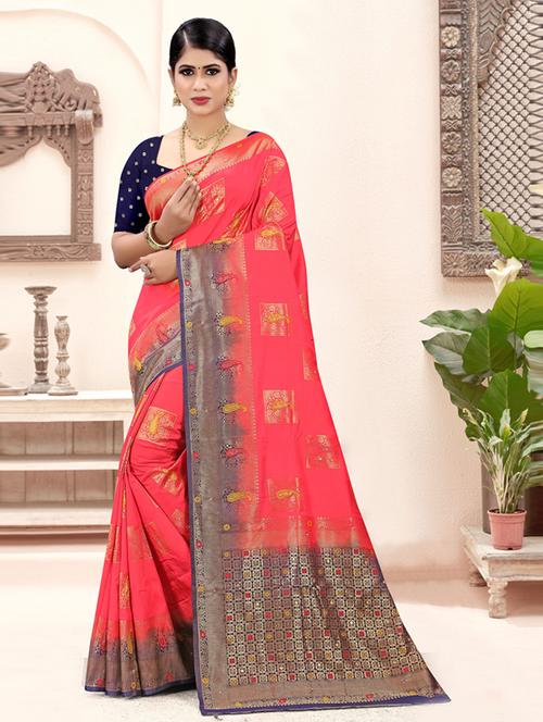 self design zari work woven saree with blouse - 19771147 - Very Small Image - 1