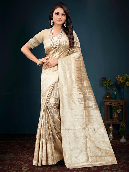 self design zari work woven saree with blouse - 19771151 - Very Small Image - 1