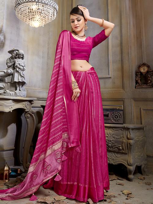 pink printed saree with blouse - 19771171 - Very Small Image - 1