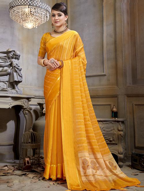yellow printed saree with blouse - 19771178 - Very Small Image - 1