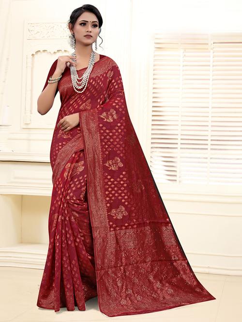 self design zari work woven saree with blouse - 19771297 - Very Small Image - 1