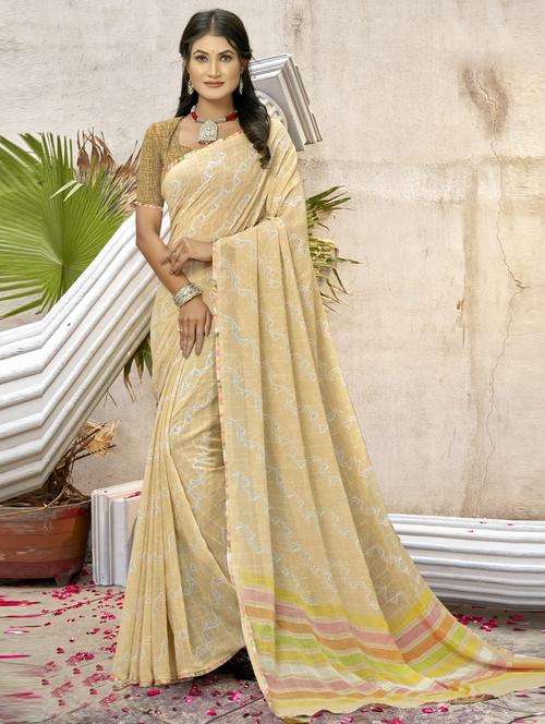 beige printed saree with blouse - 19771305 - Very Small Image - 1