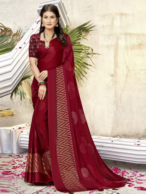 maroon printed saree with blouse - 19771356 - Very Small Image - 1
