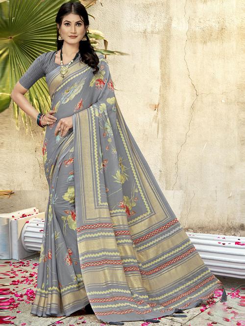 grey printed saree - 19771361 - Very Small Image - 1