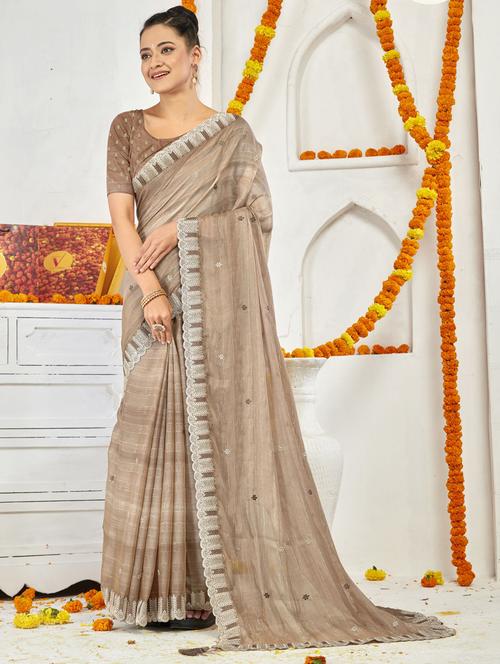 self design embroidered saree with blouse - 19771386 - Very Small Image - 1