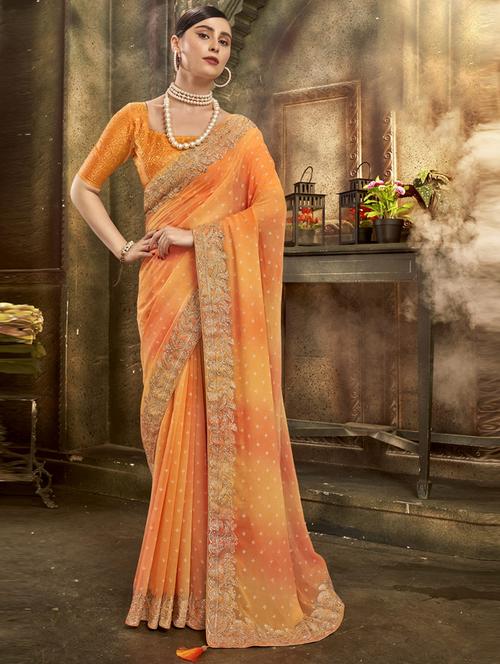 orange printed saree - 19771403 - Very Small Image - 1