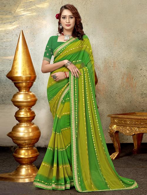 green printed saree with blouse - 19771440 - Very Small Image - 1