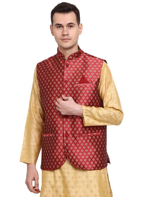 red self design nehru jacket - 19771524 - Very Small Image - 1