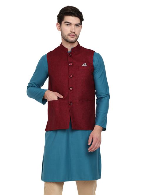 maroon solid nehru jacket - 19771548 - Very Small Image - 1