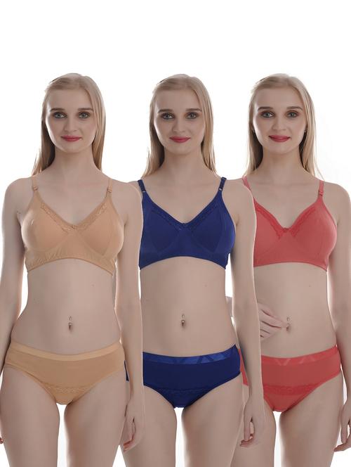 pack of 3 solid bra and panty set - 19771917 - Very Small Image - 1
