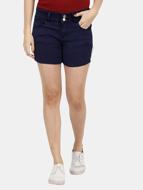 women blue solids denim shorts - 19772570 - Very Small Image - 1
