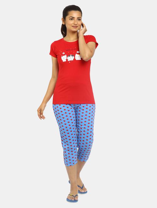 red cotton capri nightwear set - 19774012 - Very Small Image - 1