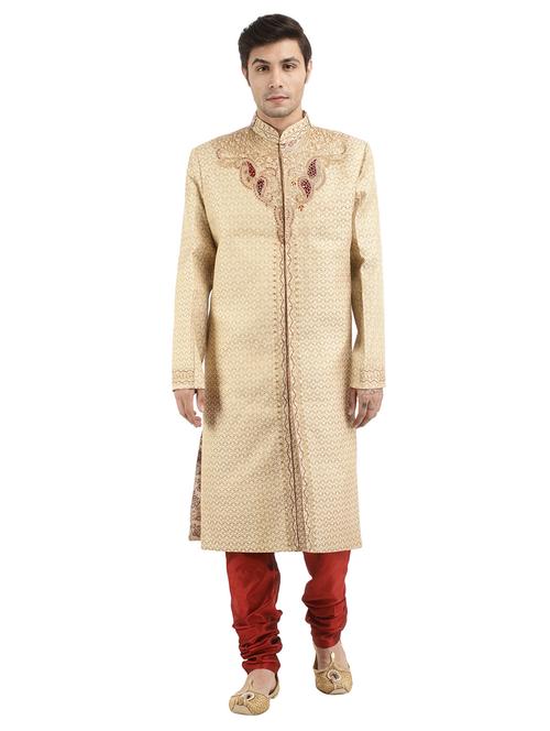 gold cottonembroidered kurta - 19774678 - Very Small Image - 1