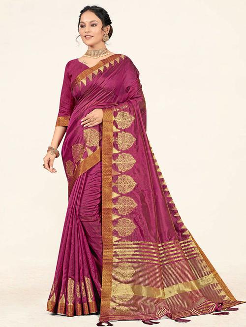 purple self design woven saree with blouse - 19774745 - Very Small Image - 1