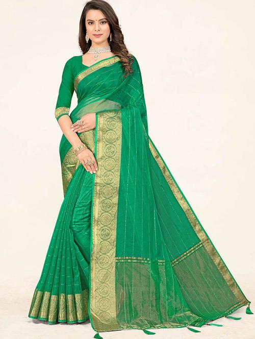 green self design woven saree with blouse - 19774761 - Very Small Image - 1