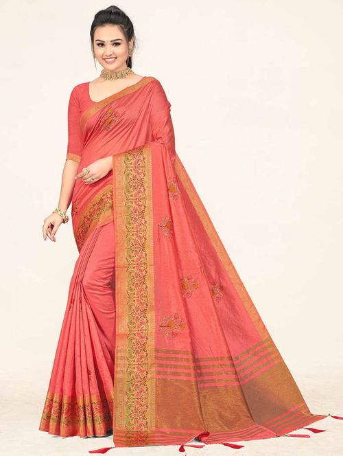 pink self design woven saree with blouse - 19774771 - Very Small Image - 1