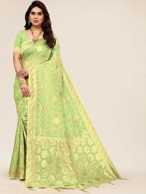 light green self design woven saree with blouse - 19774786 - Very Small Image - 1