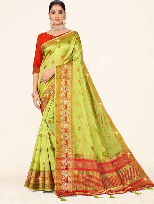 light green self design woven saree with blouse - 19774792 - Very Small Image - 1