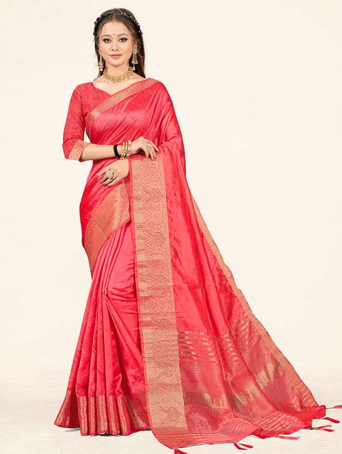 pink self design woven saree with blouse - 19774803 - Very Small Image - 1