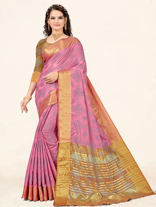 pink self design woven saree with blouse - 19774821 - Very Small Image - 1