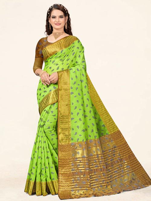 light green self design woven saree with blouse - 19774823 - Very Small Image - 1