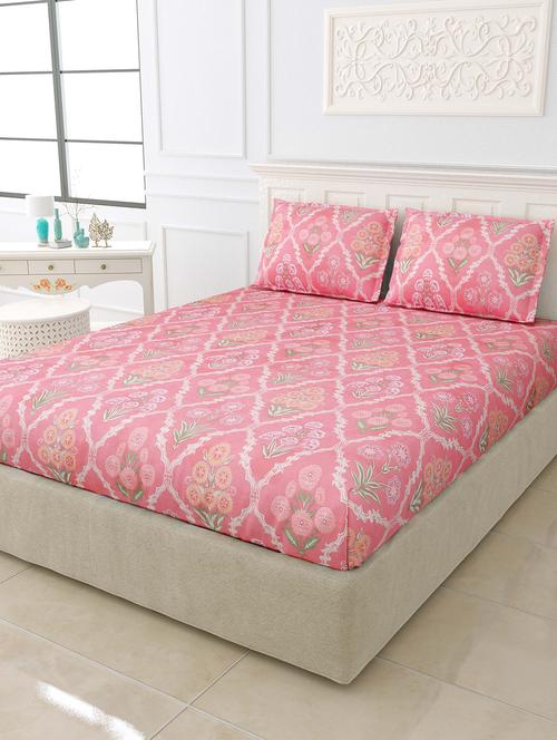texstylers polycotton red jaipuri floral print 108x108 inches king size bedsheet with 2 pillow covers - 19775764 - Very Small Image - 1