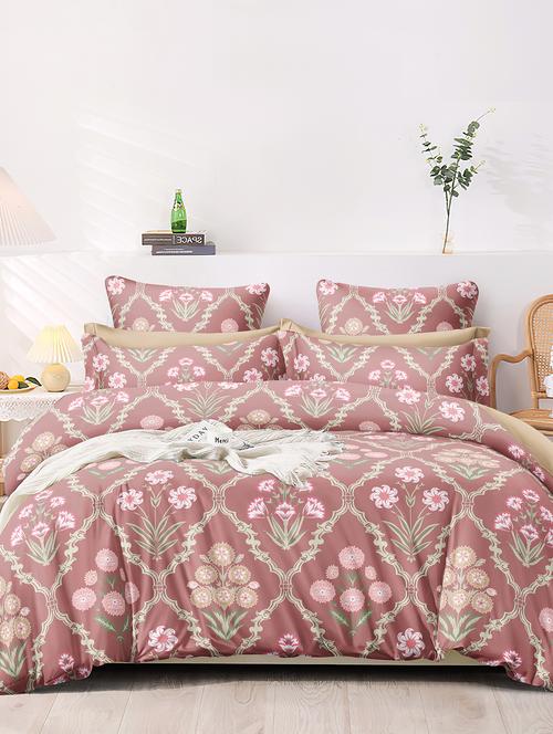 texstylers multicolor polycotton floral print 108" x 108" king size bedsheet with 2 pillow covers - 19775765 - Very Small Image - 1