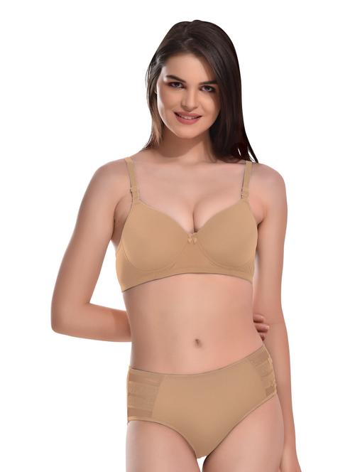 beige lycra bras and panty set - 19775810 - Very Small Image - 1