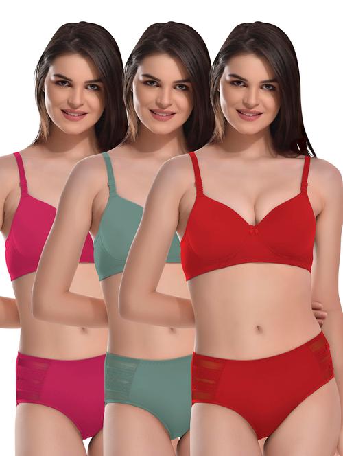 pack of 3 lycra bras and panty set - 19775828 - Very Small Image - 1