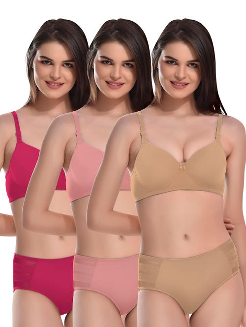 pack of 3 lycra bras and panty set - 19775829 - Very Small Image - 1