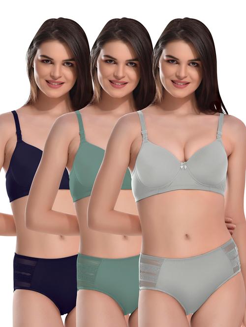pack of 3 lycra bras and panty set - 19775832 - Very Small Image - 1