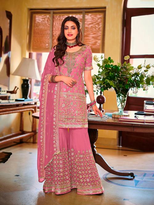 self design embroidered semi-stitched suit set - 19775991 - Very Small Image - 1